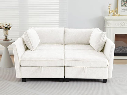 ORRD Sleeper Modular Sectional Sofa Set, Convertible Couch Bed with Storage, 4 Seater and 4 Armrestes Sofa Modular for Living Room, Office (Beige)