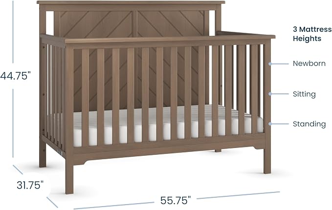 Child Craft Hampton Flat Top 4-in-1 Convertible Crib, Baby Crib Converts to Day Bed, Toddler Bed and Full Size Bed, 3 Adjustable Mattress Positions, Non-Toxic, Baby Safe Finish (Dusty Heather)