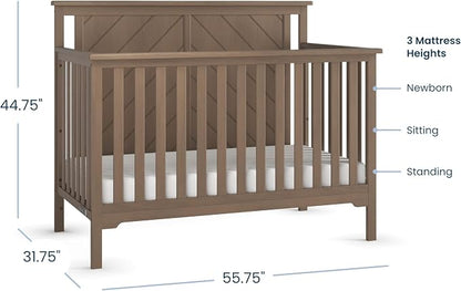 Child Craft Hampton Flat Top 4-in-1 Convertible Crib, Baby Crib Converts to Day Bed, Toddler Bed and Full Size Bed, 3 Adjustable Mattress Positions, Non-Toxic, Baby Safe Finish (Dusty Heather)