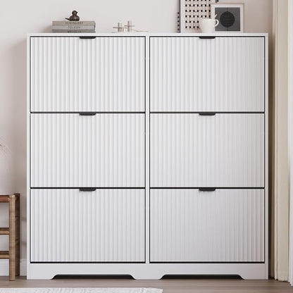 BORNOON Large Shoe Cabinet for Entryway, Tall Narrow Shoe Storage Cabinet with 6 Flip Drawers and Adjustable Shelves, Shoe Rack Cabinet Organizer for Hallway, Foyer, Small Apartment
