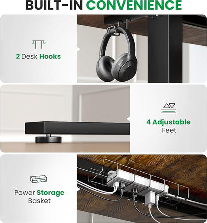 Electric Standing Desk Adjustable - 63x30 Inch Sit Stand Desk with 1 Inch Thick Tabletop, Double Beam Frame, 3 Memory Height Adjustment, Cable Management for Home Office