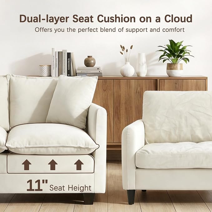Loveseat Sofa, 52''Modern Cloud Sofa Couch with 27" Deep Seat & 2 Pillows, Comfy Chenille Small Couch for Small Spaces, Apartment, Studio, Bedroom, Living Room (Beige, Loveseat)