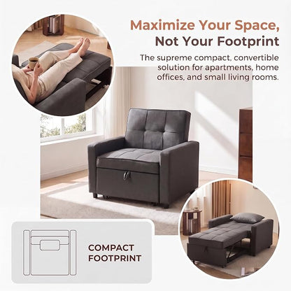 3-in-1 Convertible Sleeper Chair, Pull Out Single Sofa Bed with 3 Adjustable Backrest Angle & Pillow, Foldable Compact Reclining Sofa Bed for Small LivingRoom, Apartment, Home Office, Gray