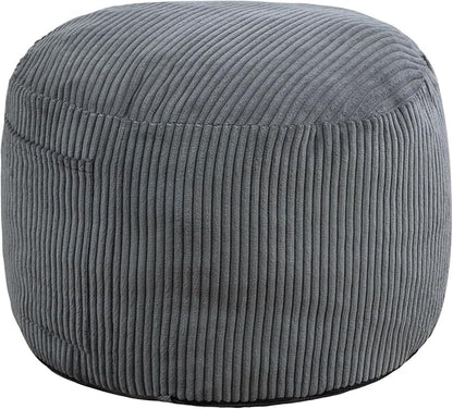 Round Stuffed Pouf Ottoman,Corduroy Foot Rest with Rebound Foam Filled, Furry and Fluffy Foot Stool Ottoman, Floor Poufs for Living Room (Gray, 26" D x 26" W x 18" H)