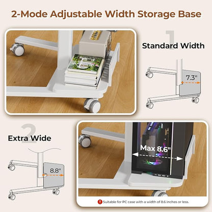 28" Mobile Standing Desk, Height Adjustable Rolling Laptop Cart with 60° Tiltable Top & Storage Shelf, Stand up Desk on Wheels, Portable Workstation for Home Office, White