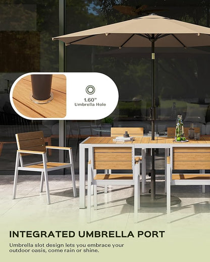 Vexwalx Outdoor Dining Chairs Set of 2, HDPS + Aluminum Patio Dining Chairs with Ergonomic Design and Wide Seat, 2 Piece Outdoor Chairs for Garden, Backyard, Deck (White-Teak)