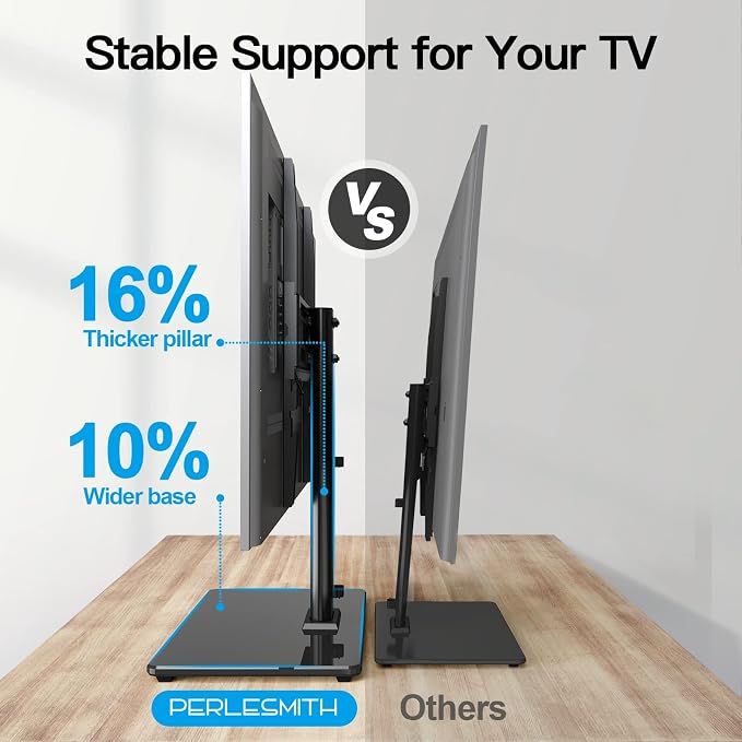 PERLESMITH Universal TV Stand Table Top TV Base for 32 to 65 inch LCD LED OLED 4K Flat Screen TVs-Height Adjustable TV Mount Stand with Tempered Glass Base,VESA 400x400mm,Holds up to 88lbs,PSTVS15