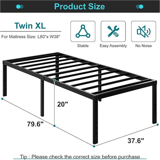 Maenizi 20 Inch Twin XL Bed Frames, Metal Twin XL Platform Bed Frame Support Up to 2500 lbs, No Box Spring Needed, Easy Assembly, Noise Free, Black