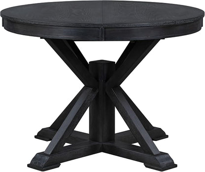 LUMISOL 42"-54" Extendable Round Dining Table for 4-6, Farmhouse Round to Oval Kitchen Table with 12" Removable Leaf and Pedestal Base, Wood Dinner Tables for Dining Room, Living Room, Espresso