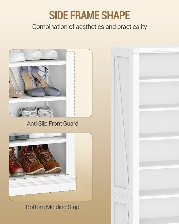 Hzuaneri Shoe Storage Cabinet, 10 Tiers Freestanding Shoe Cabinets, Wooden Shoes Rack with Cubby, 36-40 Pairs, Farmhouse Tall Shoes Cubby Organizer for Entryway, Living Room, White SR59203X