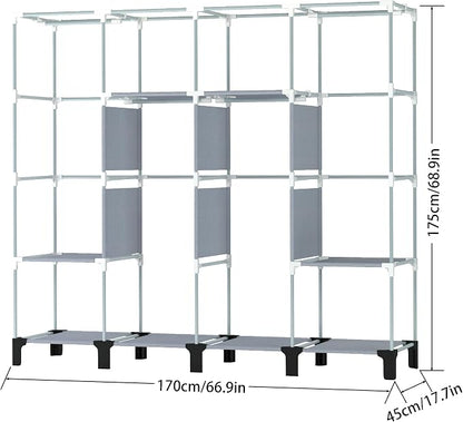 Non-Woven Wardrobe, No Tools Required, Large Capacity, Easy Assembly, Movable, Storage Rack, Waterproof, Dustproof, Stain Resistant, Black, 67.7 x 172 cm (Black, X-Large)