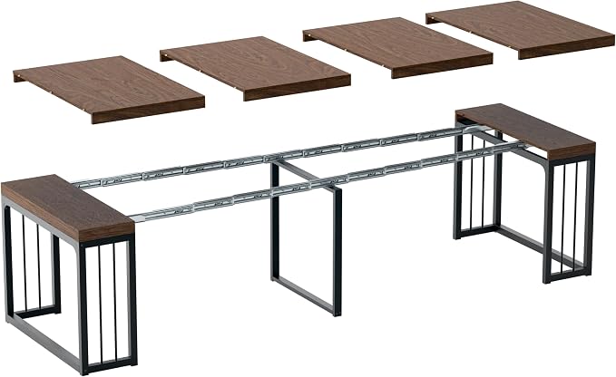 Lasageldar 118" Extendable Dining Table for 10 People, Modern Space Saving Wood Dinner Table for Kitchen Dining Living Room Outdoor Patio (Walnut Brown)