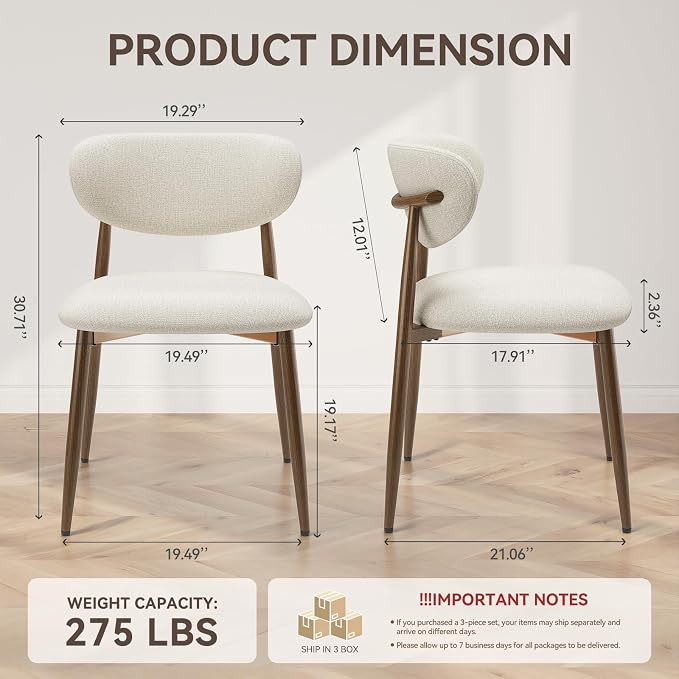 MALOL Dining Chairs Set of 6, Curved Back Kitchen Room Chairs with Metal Legs and Anti Slip Pads, Upholstered Dining Chair for Home and Restaurant, Beige