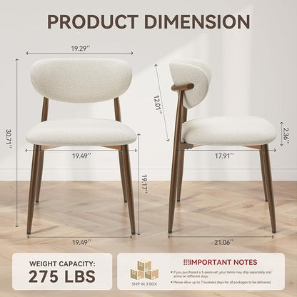 MALOL Dining Chairs Set of 6, Curved Back Kitchen Room Chairs with Metal Legs and Anti Slip Pads, Upholstered Dining Chair for Home and Restaurant, Beige