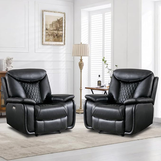 HAOMARKETS Electric Recliner Chair Set of 2, Soft PU Leather Power Recliners with Padded Backrest, Single Overstuffed Heavy Duty Reclining Sofa for Living Room Bedroom, Black