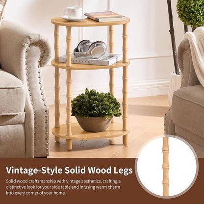 Side Table, 3-Tier Oval Accent Small End Table, Modern Oval Nightstand Accent Table for Small Space, Bedrooms, Living Room, Easy to Assemble, Natural