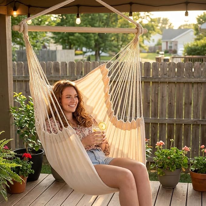 ADVOKAIR Hammock Chair Swing, Heavy-Duty Hanging Rope Swing Seat Supports 500 Lbs, Ideal for Outdoor Patio, Backyard, Porch, Deck & Indoor Bedroom Use