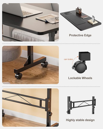 Amztabler Small Standing Desk Adjustable Height, Mobile Stand Up Desk with Wheels, 32 Inch Portable Rolling Desks Conference Room Tablesf for Walking Pad Treadmill Black