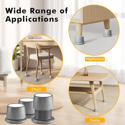 Adjustable Furniture Bed Risers, 1.6-2.6 inch Bed Risers Gray, Durable Plastic and Anti Slip Couch Risers 2 inch for Sofa Bed Table and Chair Lifts(Gray - 4 pcs)