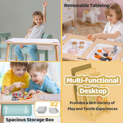 Joylike Sensory Table with Busy Boards for Toddlers 1-3, 7-in-1 Drawing and Activity Table with 4 Busy Boards, 2 Storage Bins & Paper Roll, Educational Learning Gifts for 1 2 3 4 5 Year Old Boys Girls