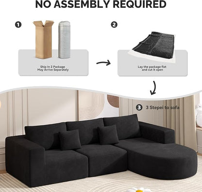 Boneless Couches for Living Room,Cloud Sectional Couch with L-Shape Chaise,Modern Modular Sofa with Deep Seat Upholstered Comfy Couches for Bedroom,No Assembly Required,1PCS