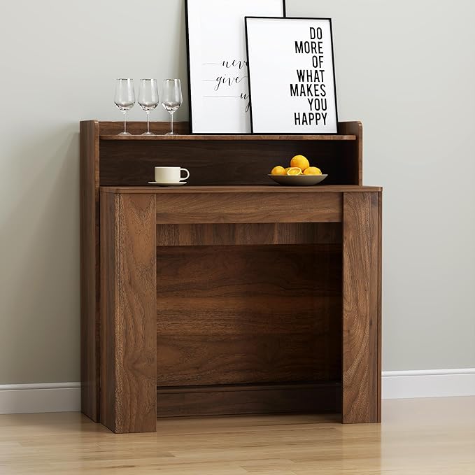 Transformer Table, Expandable Dining Table for 2-9 People, Folding Console Table Space Saving Furniture for Small Apartments, Walnut