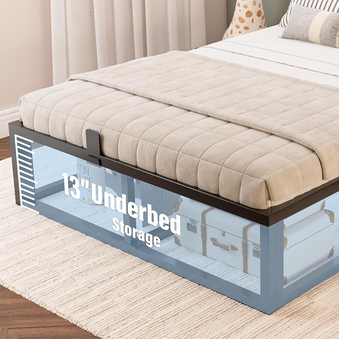 Bilily 14 Inch Full Bed Frame with Sturdy Steel Slat Support,Heavy Duty Metal Platform Full Size Mattress Foundation,No Box Spring Needed,Easy Assembly,Noise Free,Black