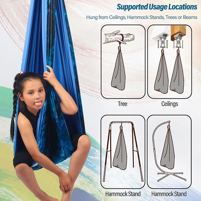 Sensory Swing for Kids & Adults Holds up to 300lbs Indoor & Outdoor Double Layer Therapy Cuddle Swing with 360° Swivel Hanger Kit for Calming, Effect for Autism, ADHD or SPD. (Ice Teal)