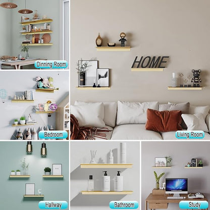 HNVNER Metal Wall Shelves Set of 2, Brushed Gold Floating Shelf, 30CM Wall Decorative Shelf for Photos, Collectibles, Vases, Trinkets, Crafts, Trophy, etc. Shower Caddy