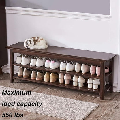 XKZG Shoe Rack Bench Wooden Shoe Storage Bench Rustic Solid Wood Entryway Bench (Brown,47.2")