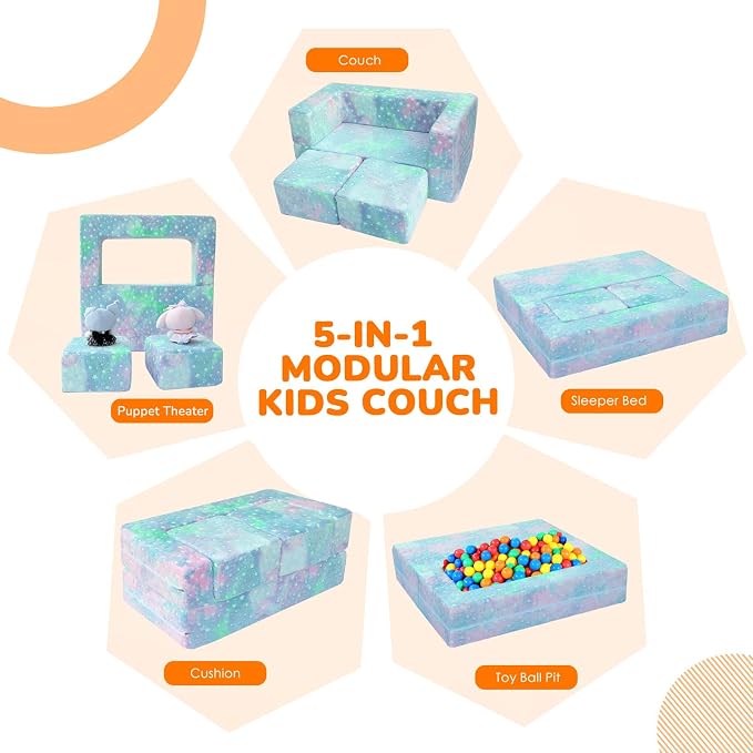 MeMoreCool Kids Sofa Couch, Glow in Dark Couch Sofa, Modular Convertible Kids Furniture