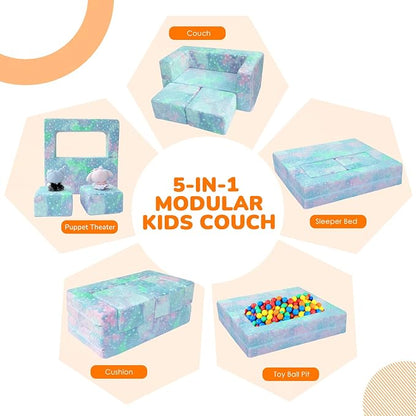 MeMoreCool Kids Sofa Couch, Glow in Dark Couch Sofa, Modular Convertible Kids Furniture