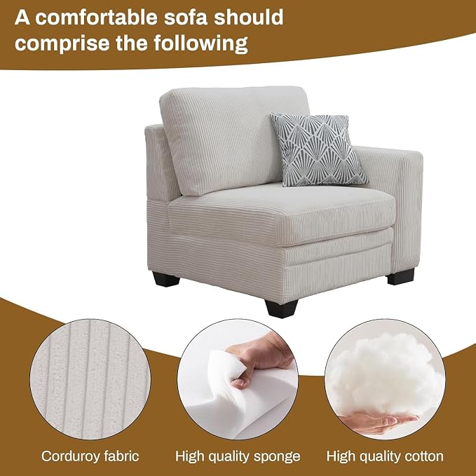 Legend Vansen Oversized Modular Sectional Sofa,16 Seat U Shaped Couch with Ottoman,Corduroy Sofa with Deep Seat,Convertible Large Sectional Couches for Living Room (Cream, U-16)