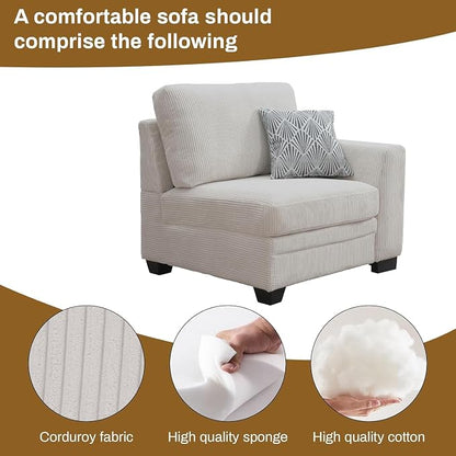 Legend Vansen Oversized Modular Sectional Sofa,U/L-Shaped Corduroy Couch with Ottoman,Deep Seat & Removable Cushion,Easy Assembly for Living Room Apartment,5 Seater,Cream