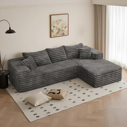 Cloud Sectional Couch with L-Shape Chaise,Modern Modular Sofa with Deep Seat, Upholstered Couches with Right Facing Chaise for Living Room Bedroom, No Assembly Required, Grey (Plush Corduroy Fabric) | 102.4" Modular Sectional Sofa, Cloud Couch Sectiona...