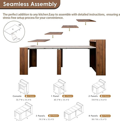 20"-99" Extendable Dining Table with Storage for 2-10 People, Modern Modular Extension Table, Space-Saving Extra Long Folding Dining Table, Multifunctional Conference Meeting Table, Walnut