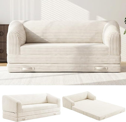JUIKURY Convertible Sofa Bed, 3-in-1 Foldable Loveseat Couch with Armrest, Corduroy Floor Sofa & Sleeper Bed, No Assembly High-Density Foam Futon Mattress for Living Room, Small Apartment, Dorm