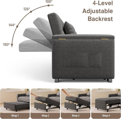 Ahomly 87" Convertible Sofa Bed – Space-Saving Sleeper with Pull-Out Design, Adjustable Backrest, Wide Armrests with Storage, Plush Cushions, Cozy for Small Spaces (Dark Grey)