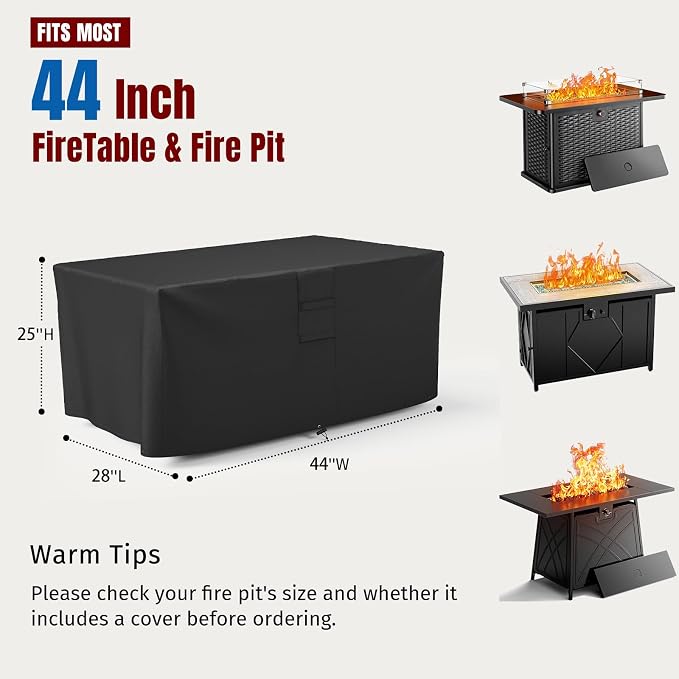 SHINESTAR Fire Pit Cover Rectangular, Fits for 40-44 Inch Fire Pit Table, 600D Heavy Duty Fabric, Waterproof and Windproof, 44 x 28 x 25 Inches, Black
