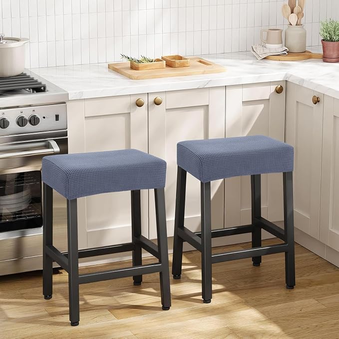 YISUN Stool Covers Rectangle - 2 Pack Stretch Waterproof Saddle Seat Cover Counter Bar Stools Bar Chairs Covers Kitchen Island Chairs Cushion Protector (2, Dark Gray)