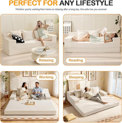 Erament Convertible Futon Sofa Bed Couch, 78'' Corduroy Folding Sofas Bed, Compression Boneless Floor Couch Sofa Beds with 3 Pillows for Living Room Bedroom Apartment