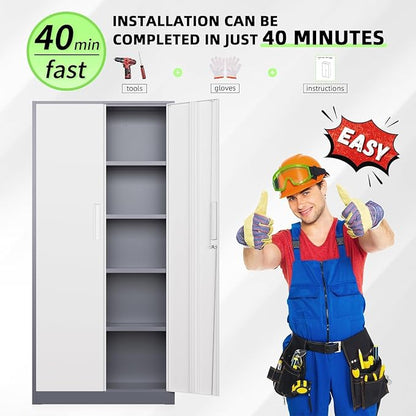 Bonusall 72" Metal Garage Storage Cabinet, 2 Locking Doors & 4 Adjustable Shelves Tall Storage, Heavy Duty Steel Tool Cabinet for Home, Office