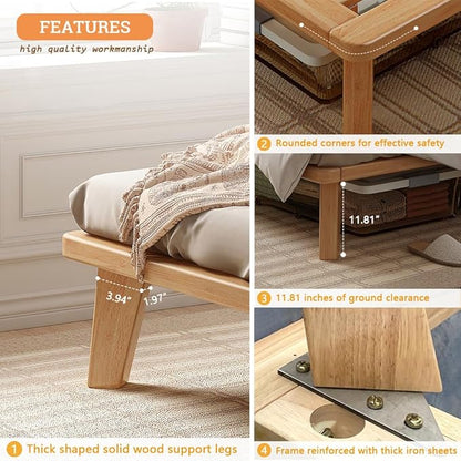 NELYE Full Platform Bed Base - 14 Inch Solid Wood Mattress Foundation with Support Slats and Legs, Full-Size Rubberwood Simple Bed Frame