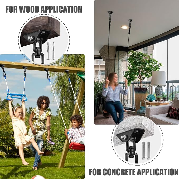 Hammock Hanging Kit, 2 Pack Hanging Chair Hardware 360°Rotating Hammock Hooks Heavy Duty, Hammock Chair Hanging Kit & Swing Ceiling Hook Snap for Hammock Chair Stand,Seat,Yoga,Gym, 1000 lb Capacity