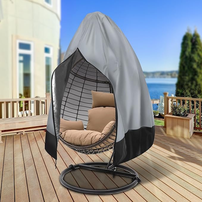 Egg Chair Cover Waterproof, 75x45 Inch Outdoor Hanging Egg Swing Chair Cover, Heavy Duty 420D Oxford Fabric, UV Resistant Windproof with Zipper & Drawstring, Fits Single Seat Egg Chair (Dark Grey)