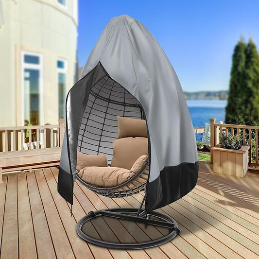 Egg Chair Cover Waterproof, 75x45 Inch Outdoor Hanging Egg Swing Chair Cover, Heavy Duty 420D Oxford Fabric, UV Resistant Windproof with Zipper & Drawstring, Fits Single Seat Egg Chair (Dark Grey)