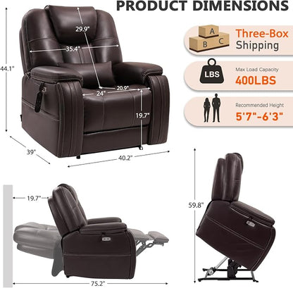 EONIX Triple Motor Lay Flat Power Lift Recliner Chair for Elderly with Adjustable Headrest, 400lbs Electirc Lift Chair for Living Room, Lumbar Pillow, Extended Footrest, Dark Brown