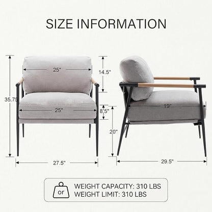 DUOMAY Mid-Century Modern Accent Chair Armchair Set of 2, Soft Linen Fabric Sofa Lounge Chair Reading Chair with Metal Leg for Living Room Bedroom Office, Grey