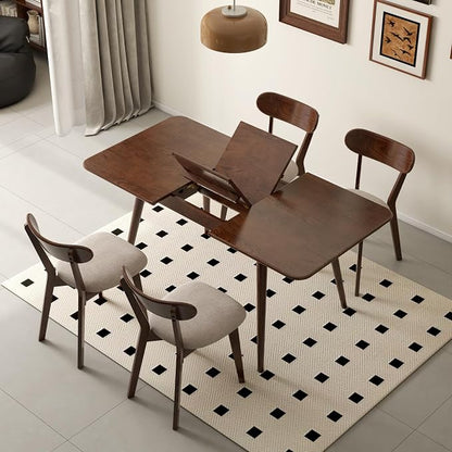 47’’-63’’ 100% Oak Extendable Dining Table and Chairs Set for 4, Solid Wood Folding Kitchen Table, Mid Century Modern Dinner Table for Kitchen, Apartment, Living Room (47''-63''+4 Cushion Chairs)
