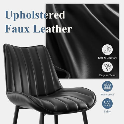 VECELO Dining Chairs Set of 2, Vegan Leather Fabric & Metal Frame, Mordern Style for Kitchen, Living Room,Offcie, Black
